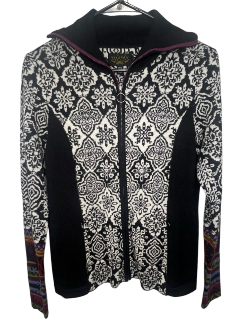 Icelandic Design Wool Blend Fair Isle Nordic Zip Up Cardigan Sweater